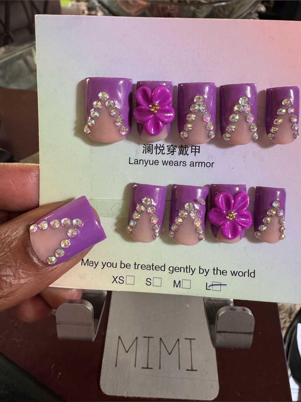 Purple Rhinestone Floral DUCK Press-On Nail Set (Large)
